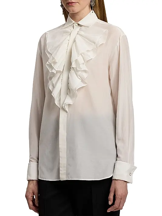 ralph lauren collection brittani ruffled cotton silk voile shirt ralph lauren collection brittani ruffled cotton silk voile shirt