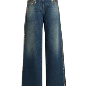 high waist embellished wide leg jeans