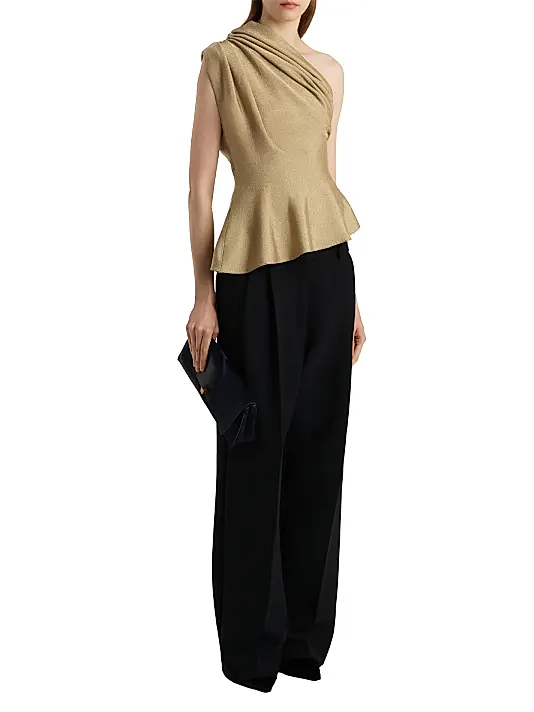the 'gilded glamour' one shoulder metallic peplum top the 'gilded glamour' one shoulder metallic peplum top